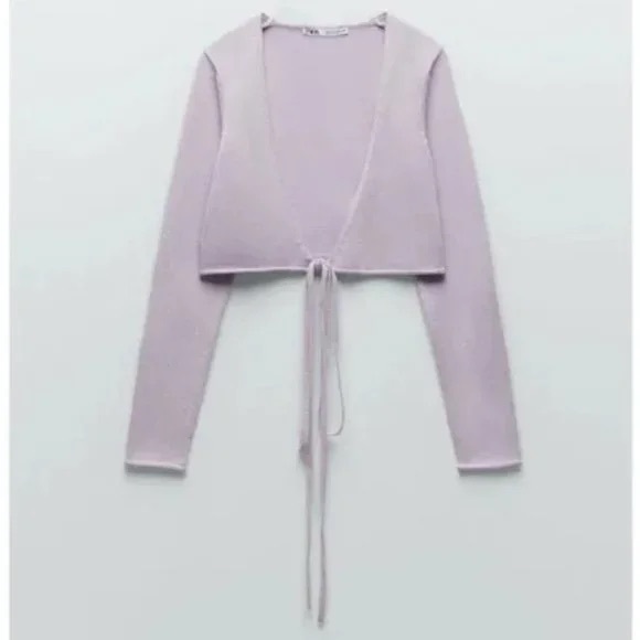 NWT ZARA L lilac wrap sweater top - Picture 4 of 5